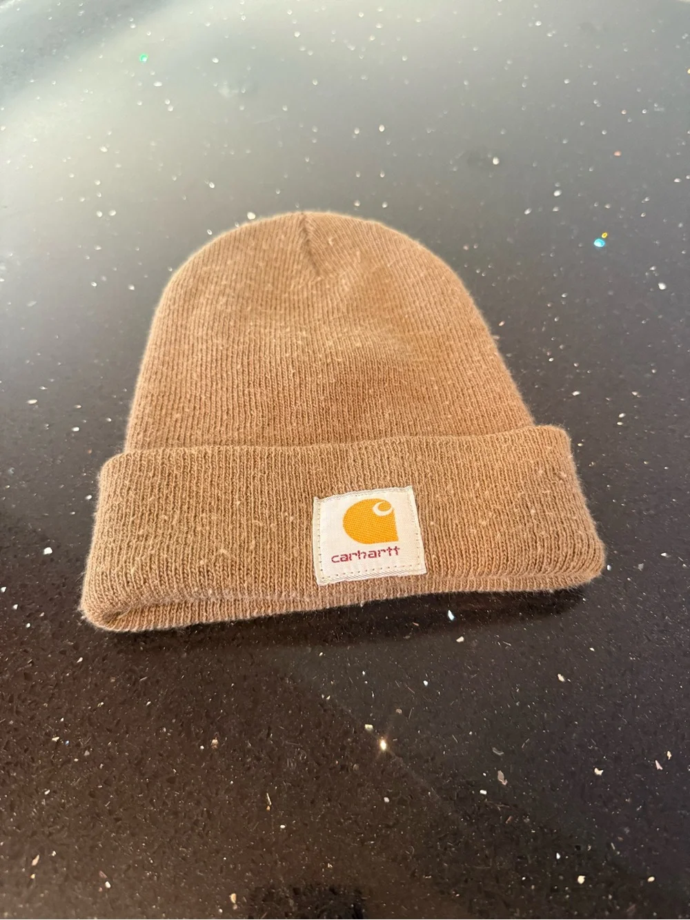 Carhartt Tan Cuffed Knit Beanie with Logo Patch